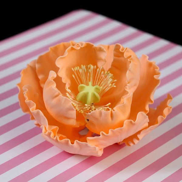 Ready-to-use orange peony sugar flower cake topper for professional wedding cake decorating. Wholesale cake supply by Caljava