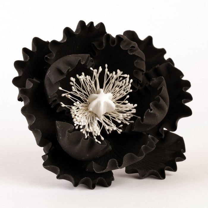 Professional black peony sugar flower for high-end cake decorating and weddings by Caljava