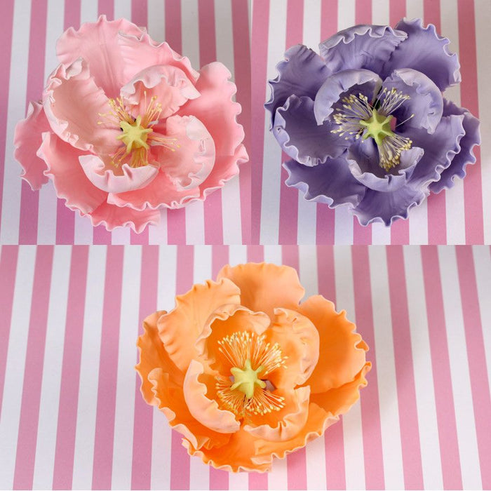 Ready-made assorted colors of peony sugar flower cake topper for elegant wedding cakes by Caljava