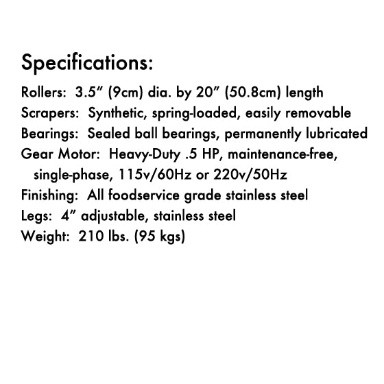 Commercial 20-inch Somerset dough sheeter for rolling pie crusts, pizza dough, and fondant to uniform thickness