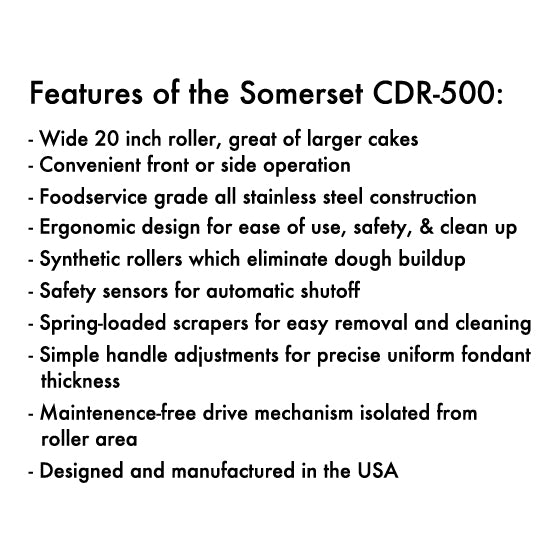 Compact Somerset CDR-500 countertop dough sheeter designed for small bakery kitchens and cake decorating
