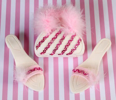 White and Pink with feathers Purse and Sandal Set
