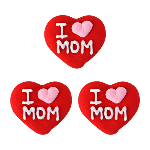 Mother's Day I Love Mom Royal Icing Toppers great for decorating Chocolates, Cupcakes, Cookies, Cakes, and more. Edible sugar decor. Caljava