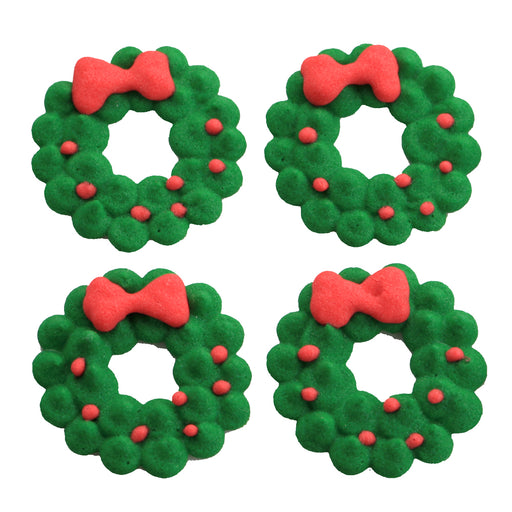Christmas Wreath Royal Icing Edible Sugar Toppers great for decorating cakes, cupcakes, chocolates, and more.